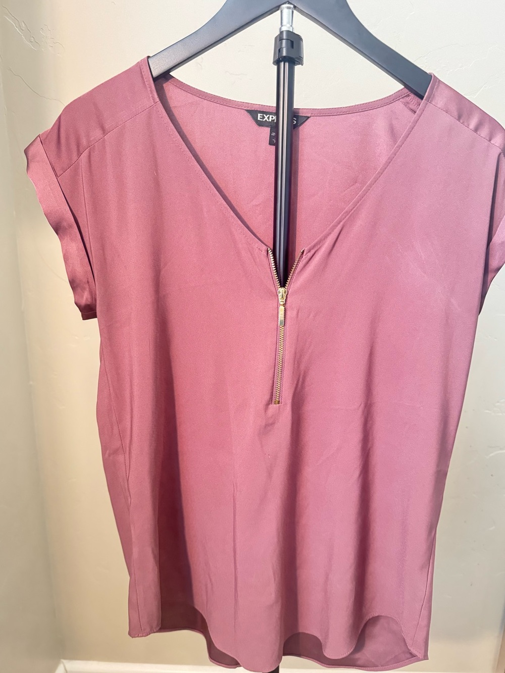 Express Portofino Mauve Zip Front Blouse | Small Petite | Like New